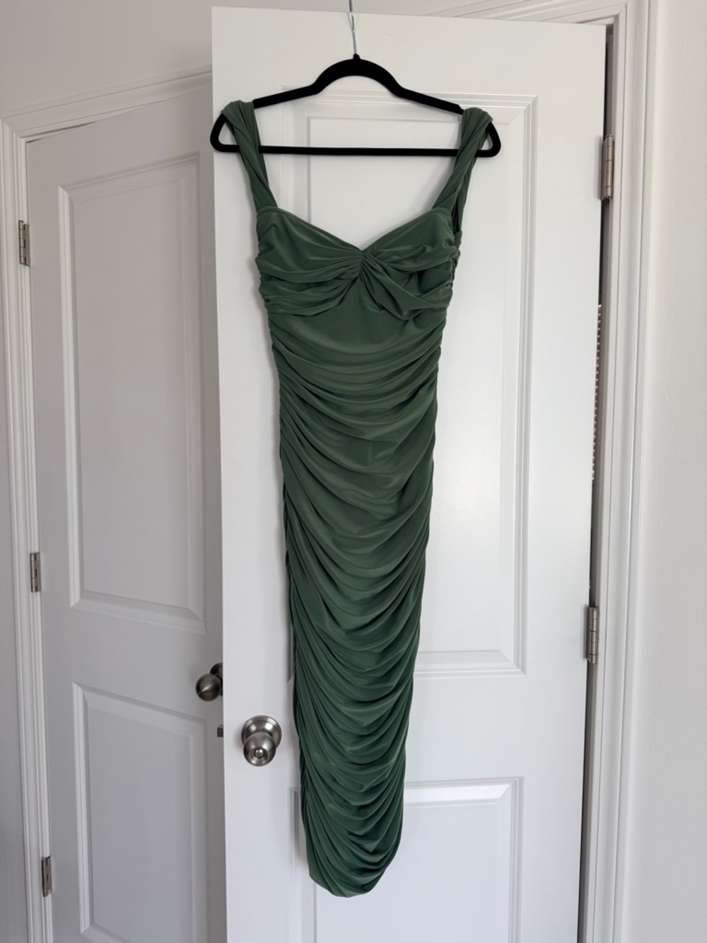 Norma Kamali Olive Green Ruched Maxi Dress